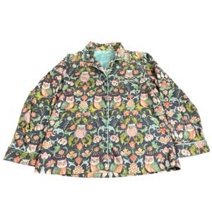 Nick‎ & Nora Owl Novelty Print Cotton Pajama Top Woodland Floral Sleep Shirt M